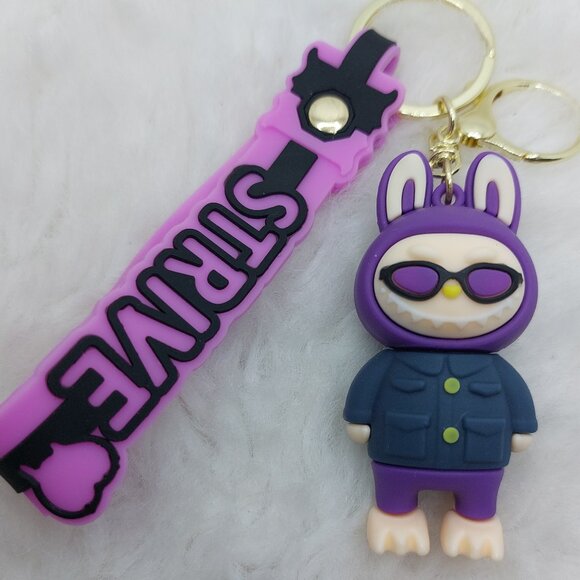 2/$25 Labubu purple with navy outfit keychain with strap "Strive" - Picture 1 of 6